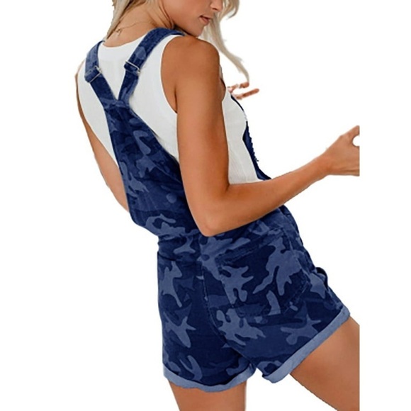 Summer Camouflage Overall Shorts Drawstring Jumpsuit - Picture 2 of 9